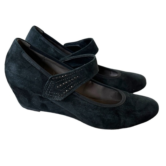 Garbor Suede Mary Jane Wedge Shoe with Jeweled Strap 9.5 US 7.5 UK - Picture 2 of 13